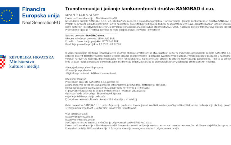 TRANSFORMACIJA I JAČANJE KONKURENTNOSTI DRUŠTVA SANGRAD D.O.O._NextGenerationEU
